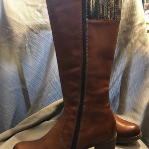 Tan leather knee high casual boots
